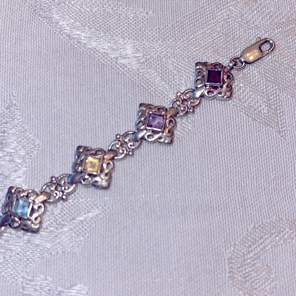 Sterling silver bracelet w/ semi precious gemstones. 7.5” with lobster clasp. - Picture 3 of 6